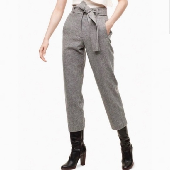 Aritzia Wilfred Tie-Front Wool Cashmere Blend High Waisted Trouser Pants 2 - Picture 2 of 13